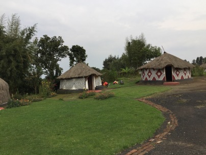 Traditional dwellings, Iby’Iwacu Cultural Village, Kinigi. The poles atop the dwellings signify that a man heads the household.
